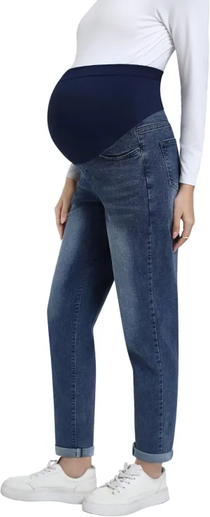 Women's Maternity Boyfriend Jeans Over Belly Stretch Denim Pregnancy Trendy Pants