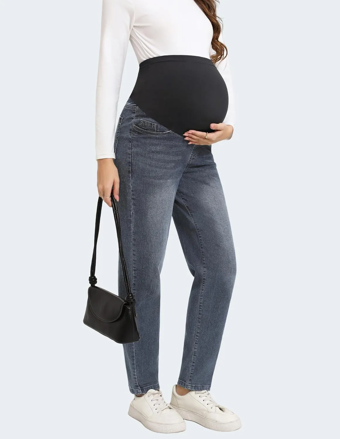 Women's Maternity Boyfriend Jeans Over Belly Stretch Denim Pregnancy Trendy Pants