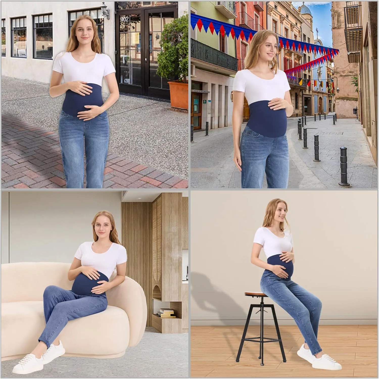 Women's Maternity Boyfriend Jeans Over Belly Stretch Denim Pregnancy Trendy Pants