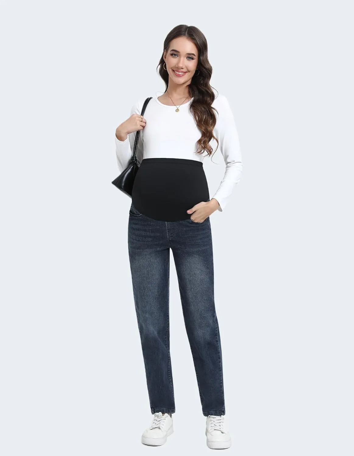 Women's Maternity Boyfriend Jeans Over Belly Stretch Denim Pregnancy Trendy Pants