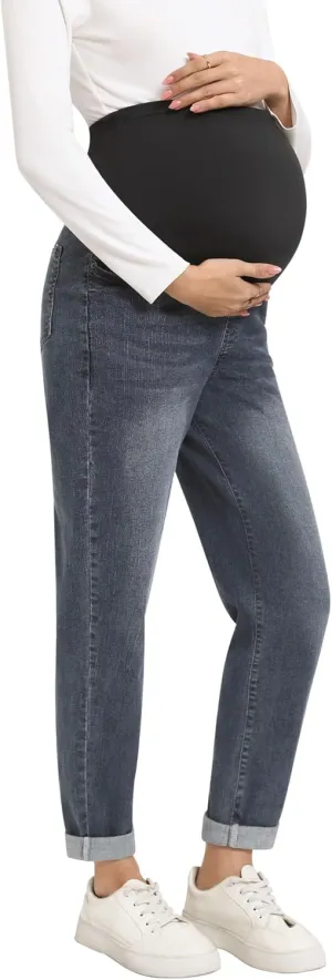 Women's Maternity Boyfriend Jeans Over Belly Stretch Denim Pregnancy Trendy Pants