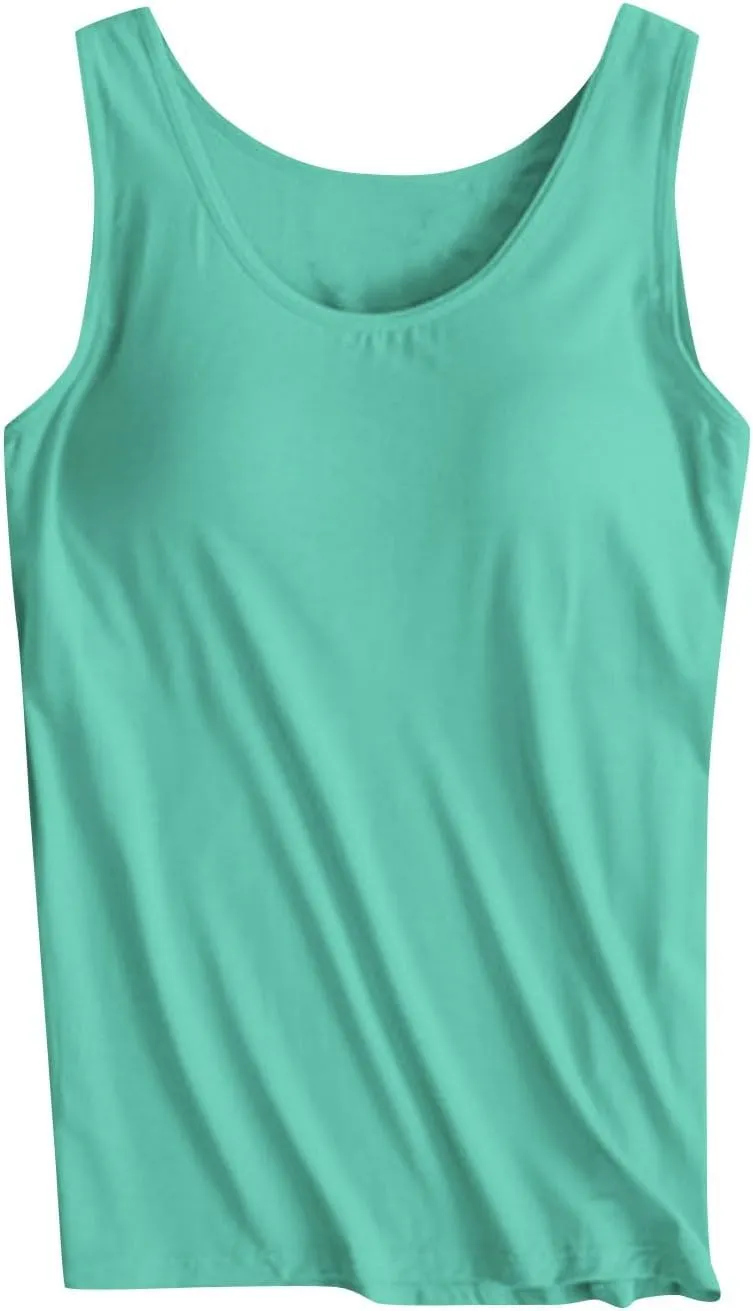 Womens Modal Built-in Bra Padded Camisole Yoga Tanks Tops Scoop Neck Sleeveless Gym Workout Shirts Basic Undershirts