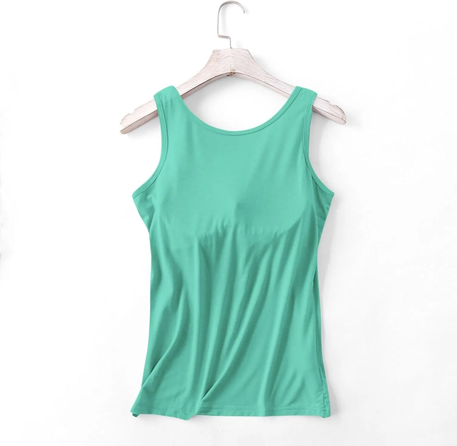 Womens Modal Built-in Bra Padded Camisole Yoga Tanks Tops Scoop Neck Sleeveless Gym Workout Shirts Basic Undershirts