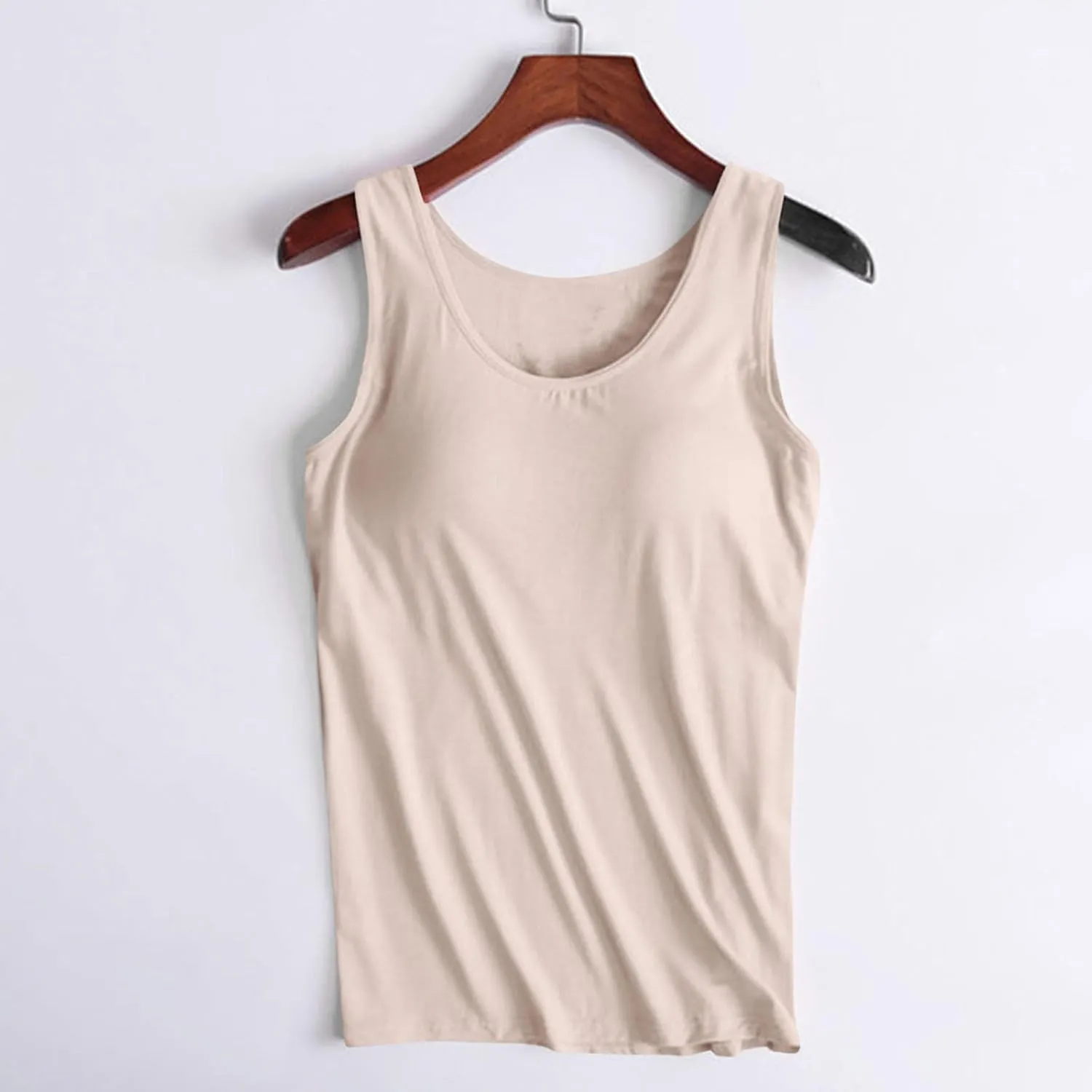 Womens Modal Built-in Bra Padded Camisole Yoga Tanks Tops Scoop Neck Sleeveless Gym Workout Shirts Basic Undershirts