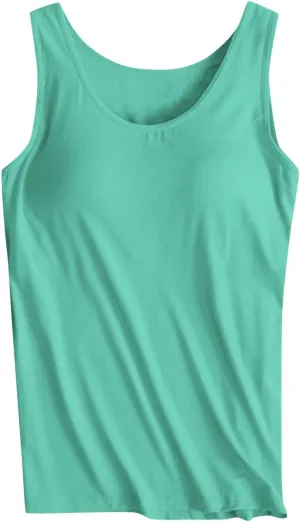 Womens Modal Built-in Bra Padded Camisole Yoga Tanks Tops Scoop Neck Sleeveless Gym Workout Shirts Basic Undershirts