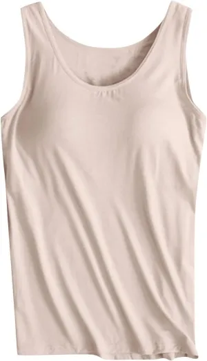 Womens Modal Built-in Bra Padded Camisole Yoga Tanks Tops Scoop Neck Sleeveless Gym Workout Shirts Basic Undershirts