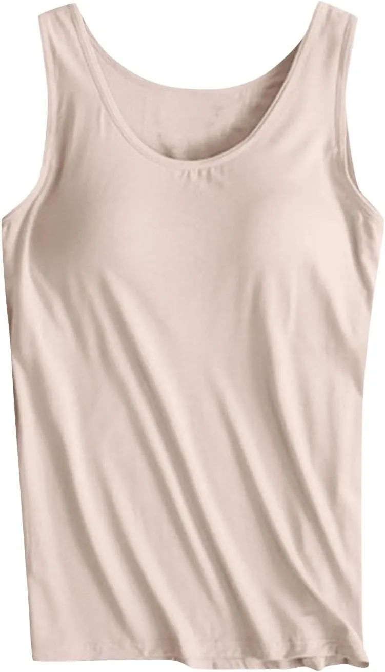 Womens Modal Built-in Bra Padded Camisole Yoga Tanks Tops Scoop Neck Sleeveless Gym Workout Shirts Basic Undershirts