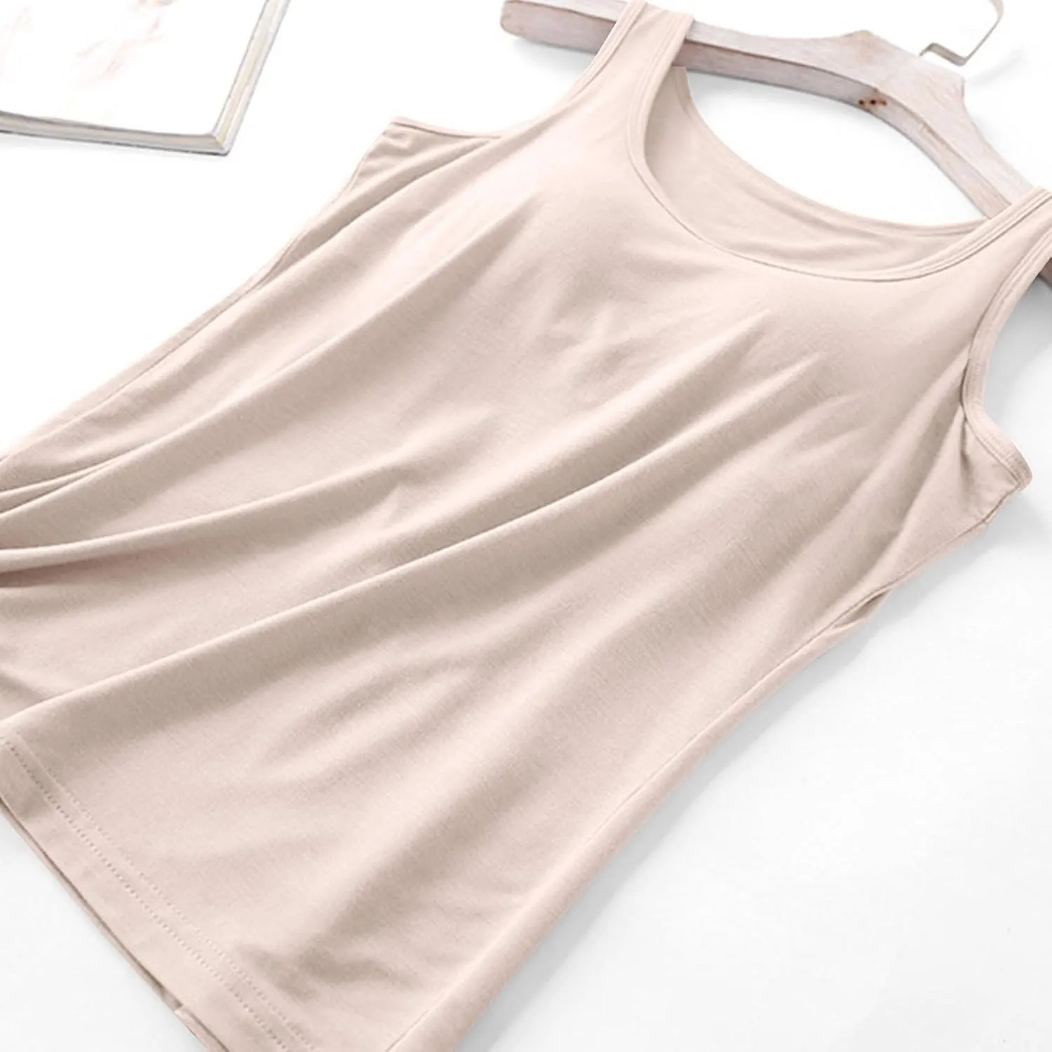 Womens Modal Built-in Bra Padded Camisole Yoga Tanks Tops Scoop Neck Sleeveless Gym Workout Shirts Basic Undershirts