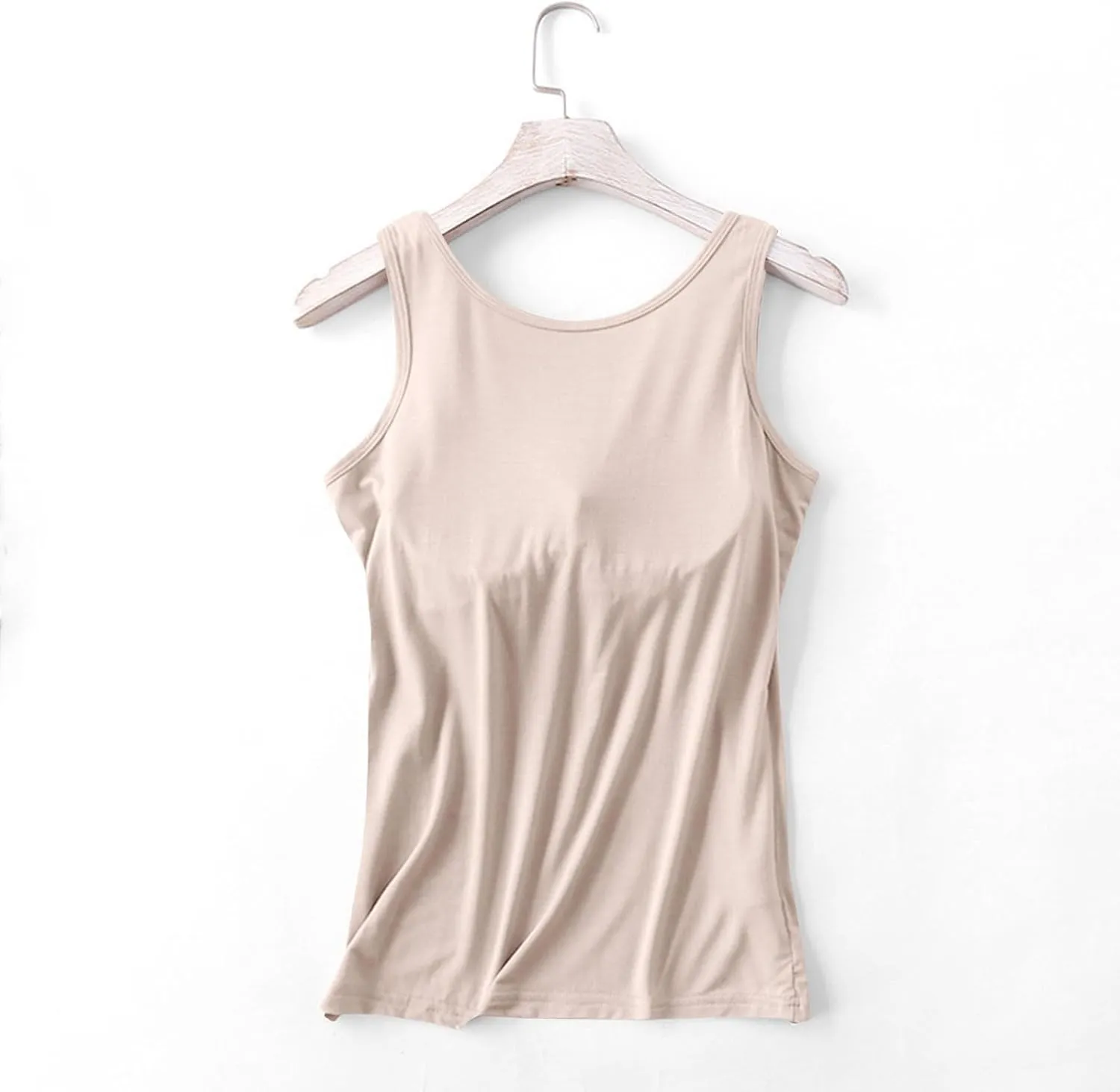 Womens Modal Built-in Bra Padded Camisole Yoga Tanks Tops Scoop Neck Sleeveless Gym Workout Shirts Basic Undershirts