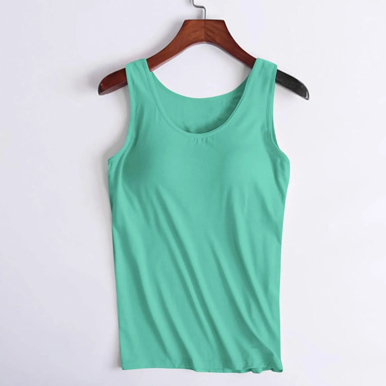 Womens Modal Built-in Bra Padded Camisole Yoga Tanks Tops Scoop Neck Sleeveless Gym Workout Shirts Basic Undershirts