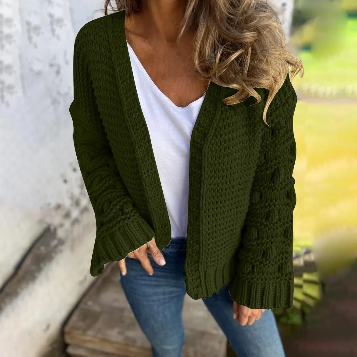 Womens Oversized Cable Knit Cardigan Sweaters Chunky Open Front Long Sleeve Fall Cardigans Outwear Coats 2024 Trendy