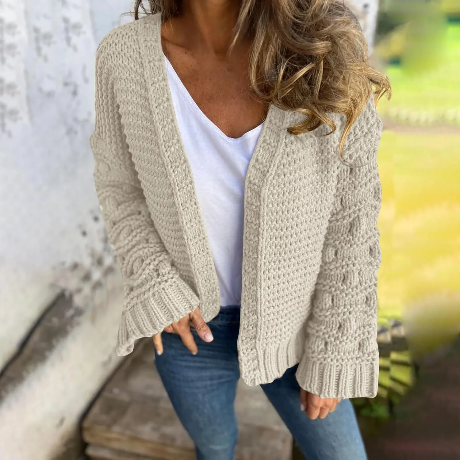 Womens Oversized Cable Knit Cardigan Sweaters Chunky Open Front Long Sleeve Fall Cardigans Outwear Coats 2024 Trendy