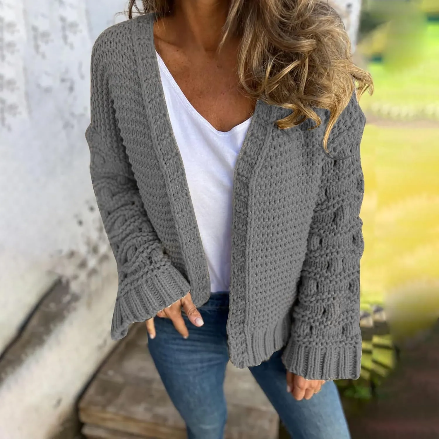 Womens Oversized Cable Knit Cardigan Sweaters Chunky Open Front Long Sleeve Fall Cardigans Outwear Coats 2024 Trendy