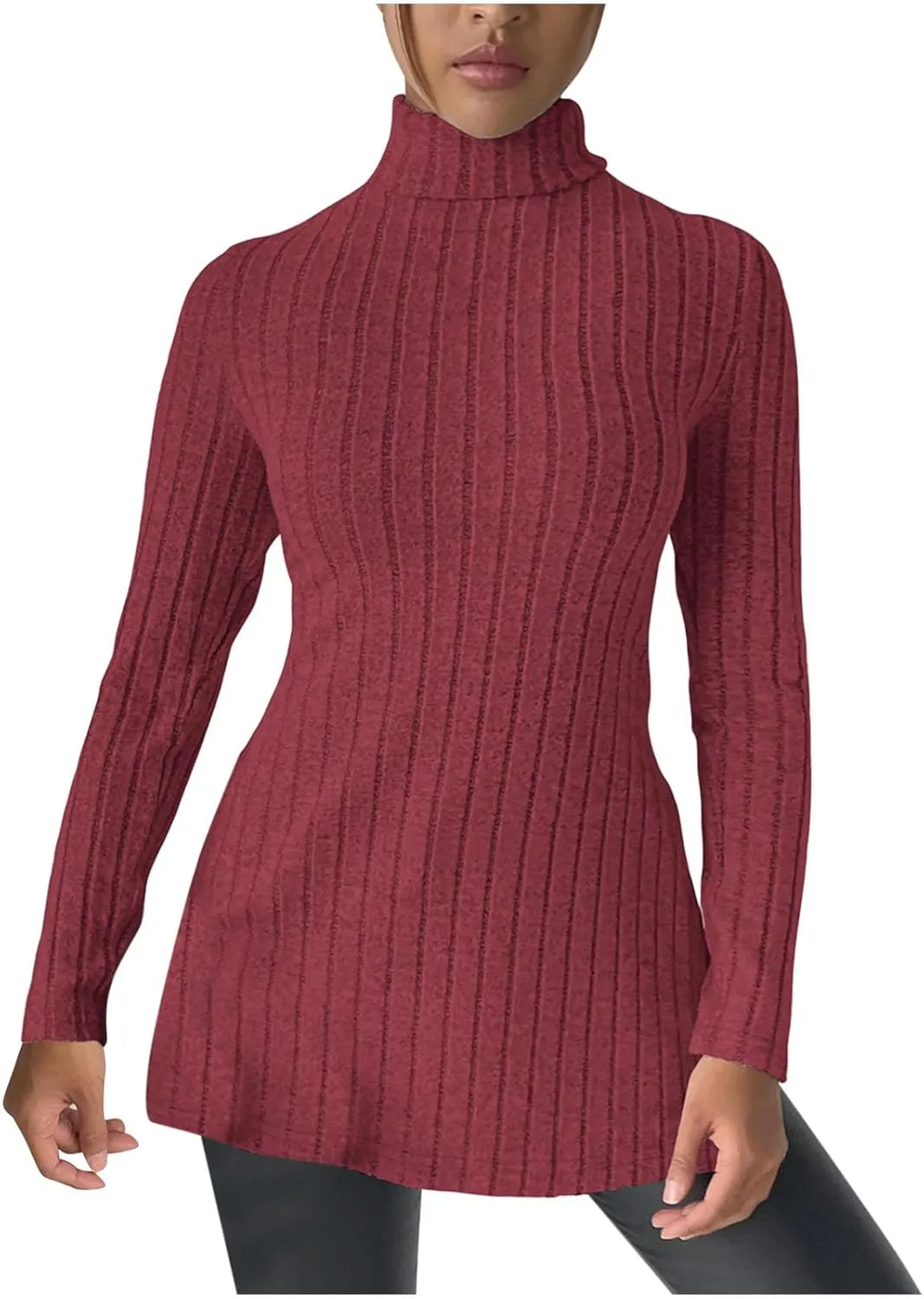 Women's Oversized Turtleneck Sweaters Fall Long Sleeve Ribbed Long Tunic Sweater Lightweight Knit Tops Loungewear