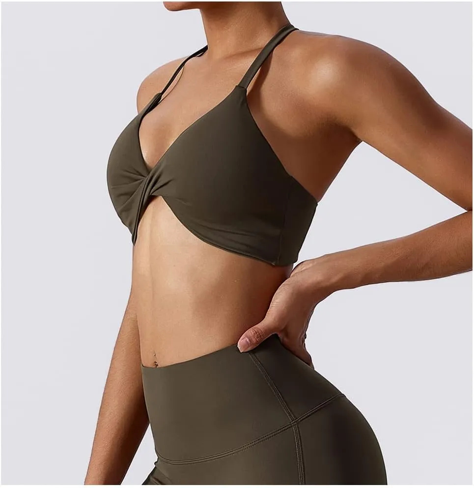 Womens Padded Sports Bras Quick Dry Medium Impact Removable Padded Yoga Tops Workout Gym Running Crop Tank Tops