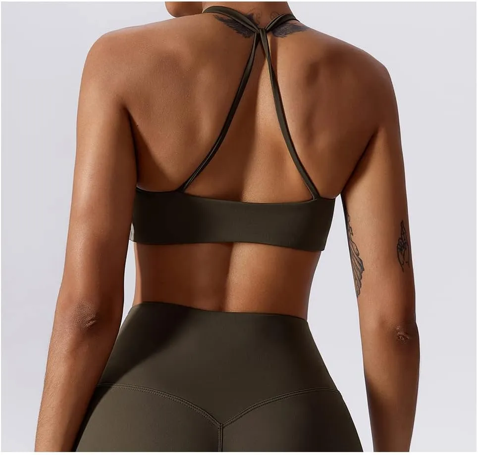 Womens Padded Sports Bras Quick Dry Medium Impact Removable Padded Yoga Tops Workout Gym Running Crop Tank Tops