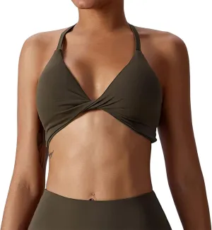Womens Padded Sports Bras Quick Dry Medium Impact Removable Padded Yoga Tops Workout Gym Running Crop Tank Tops