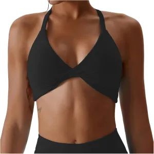 Womens Padded Sports Bras Quick Dry Medium Impact Removable Padded Yoga Tops Workout Gym Running Crop Tank Tops