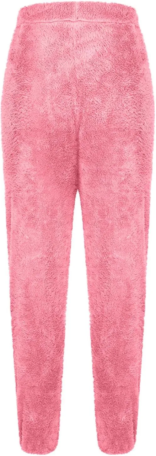 Womens Pajama Pants Fuzzy Fleece Sherpa High Waisted Sweatpants Soft Comfy Sleepwear Winter Warm Loungewear Pants