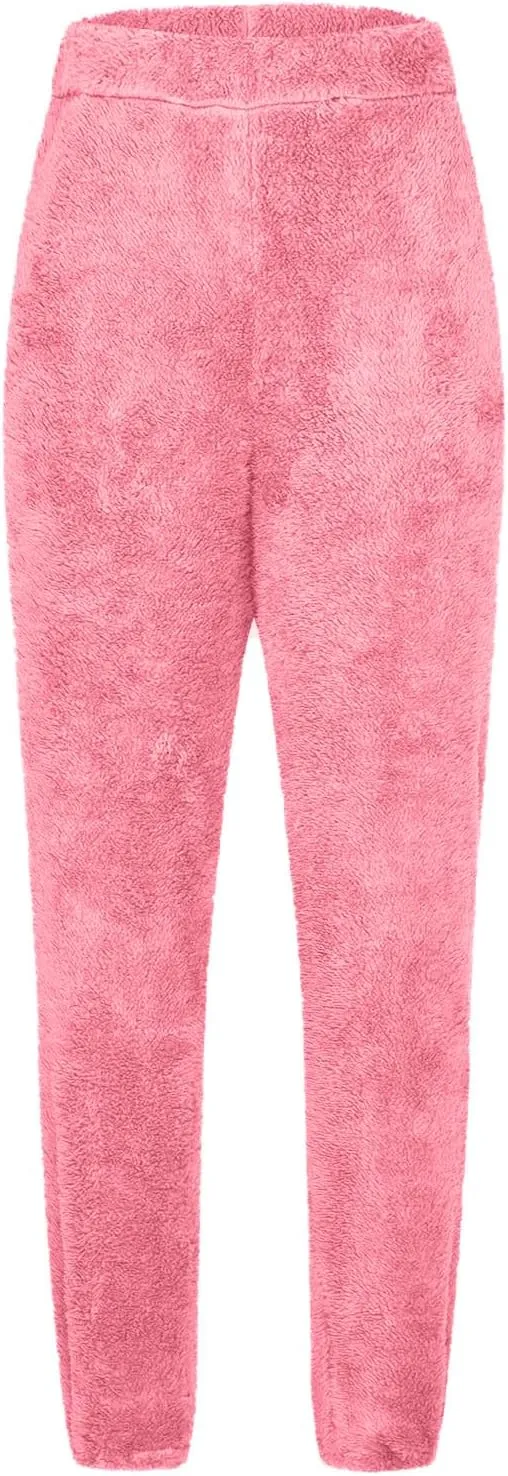 Womens Pajama Pants Fuzzy Fleece Sherpa High Waisted Sweatpants Soft Comfy Sleepwear Winter Warm Loungewear Pants
