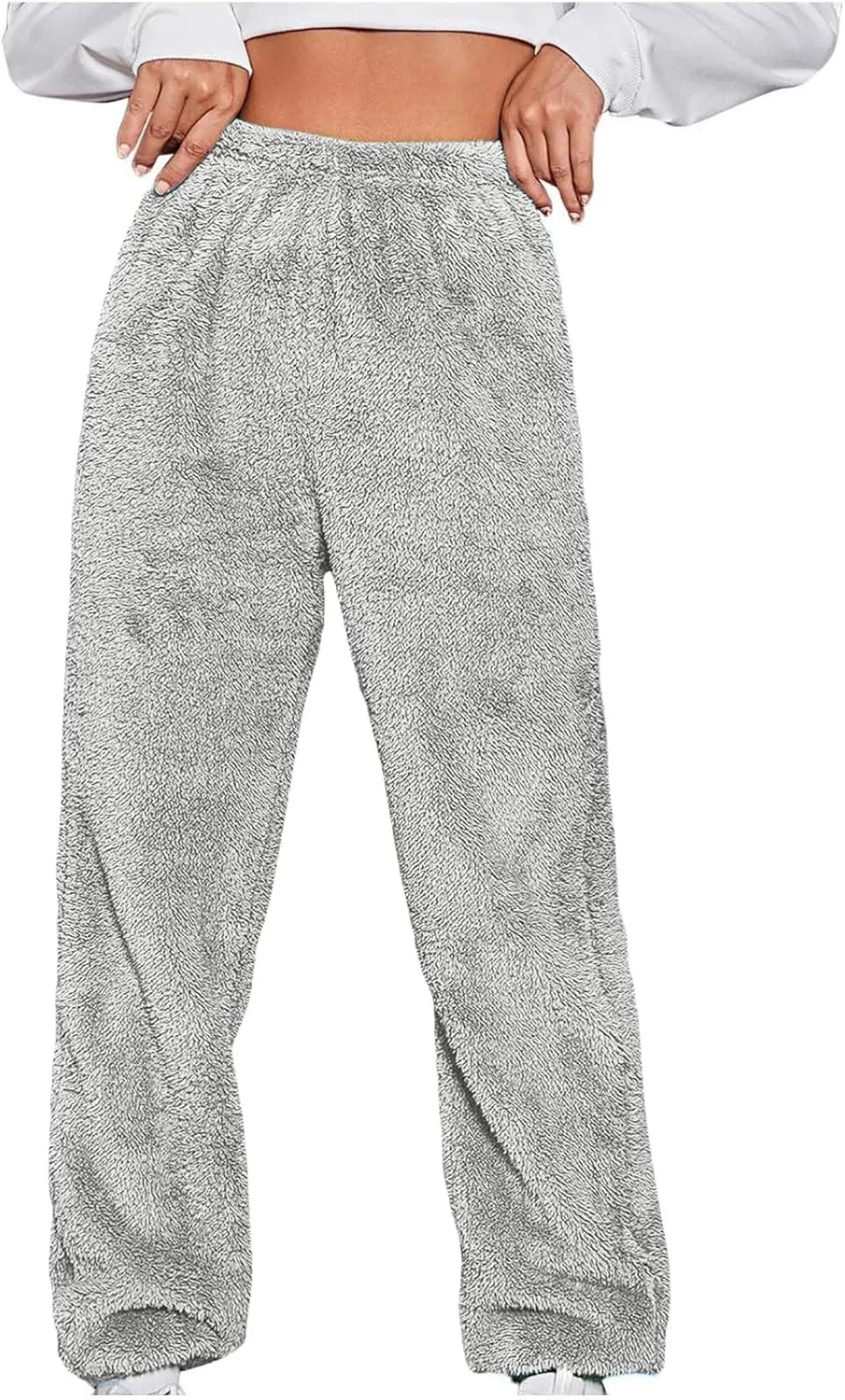 Womens Pajama Pants Fuzzy Fleece Sherpa High Waisted Sweatpants Soft Comfy Sleepwear Winter Warm Loungewear Pants