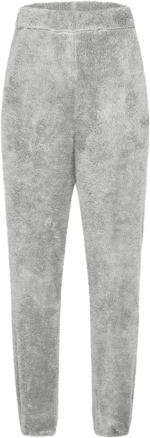 Womens Pajama Pants Fuzzy Fleece Sherpa High Waisted Sweatpants Soft Comfy Sleepwear Winter Warm Loungewear Pants