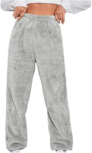 Womens Pajama Pants Fuzzy Fleece Sherpa High Waisted Sweatpants Soft Comfy Sleepwear Winter Warm Loungewear Pants