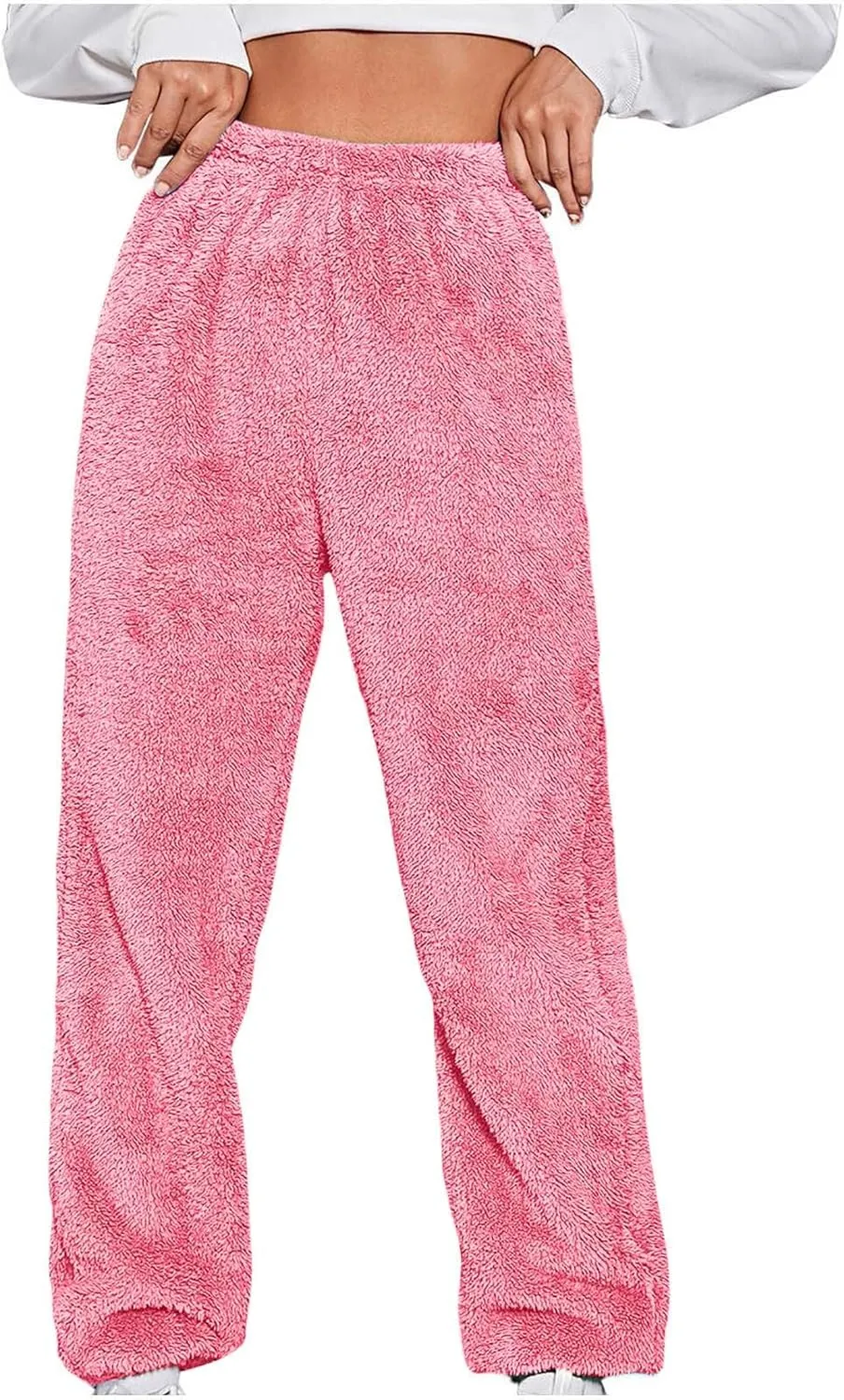 Womens Pajama Pants Fuzzy Fleece Sherpa High Waisted Sweatpants Soft Comfy Sleepwear Winter Warm Loungewear Pants