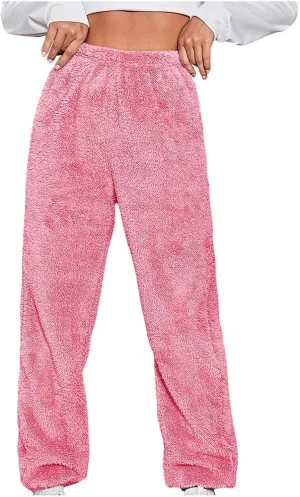 Womens Pajama Pants Fuzzy Fleece Sherpa High Waisted Sweatpants Soft Comfy Sleepwear Winter Warm Loungewear Pants
