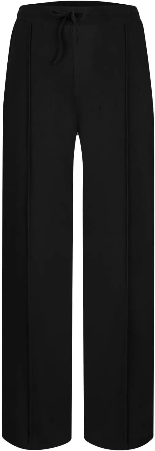 Women's Pants Comfy Corduroy Straight Wide Leg Pants Classic Elastic Waisted Loungewear Loose Plus Size Trousers