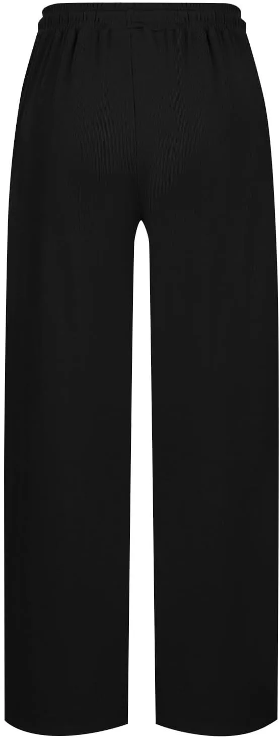 Women's Pants Comfy Corduroy Straight Wide Leg Pants Classic Elastic Waisted Loungewear Loose Plus Size Trousers