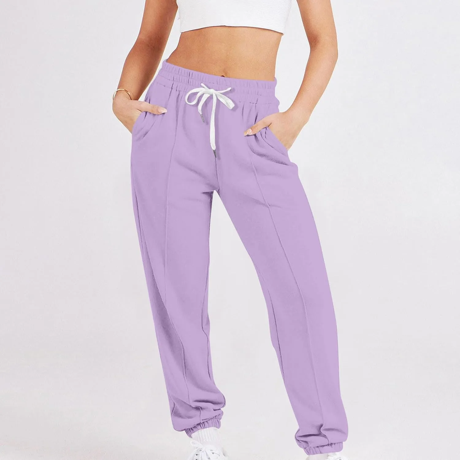 Womens Pants Trendy 2024 Relaxed Fit Athletic Gym Jogger Sweatpants Trendy Baggy Active Loungewear Fall Sweat Pants
