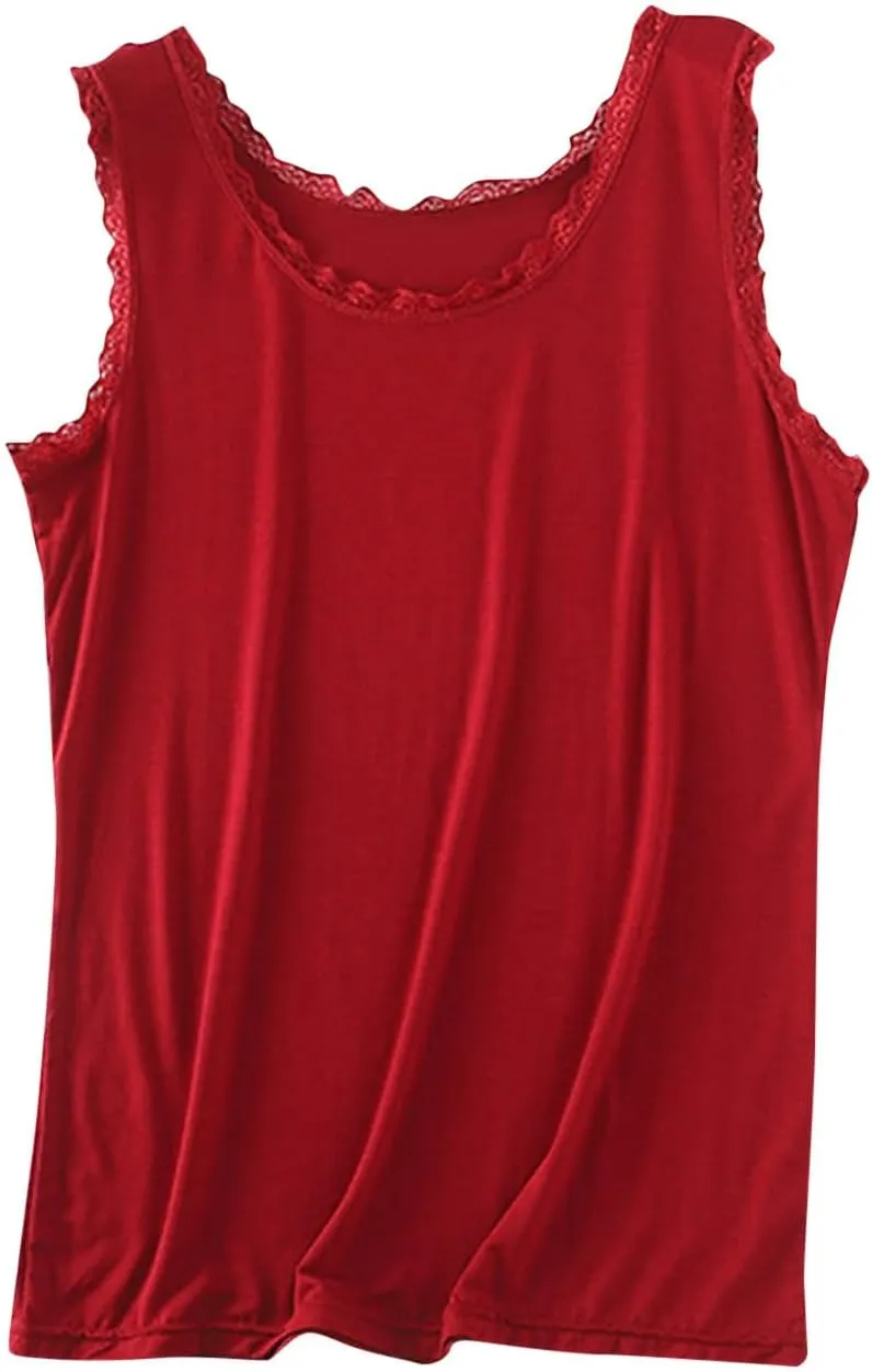 Womens Plus Size Round Neck Tank Tops Breathable Cotton Camisole with Ruffles Sleeveless Summer Casual Yoga Shirts