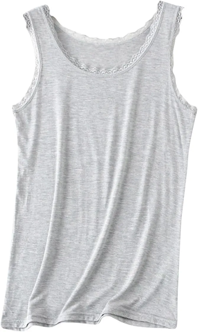 Womens Plus Size Round Neck Tank Tops Breathable Cotton Camisole with Ruffles Sleeveless Summer Casual Yoga Shirts