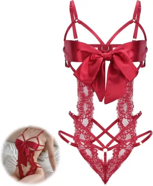 Women's Sexy Lingerie for Women Lace Bodysuit with Bow Tie Cutout Design One Piece Lingerie Sets for Women Sexy