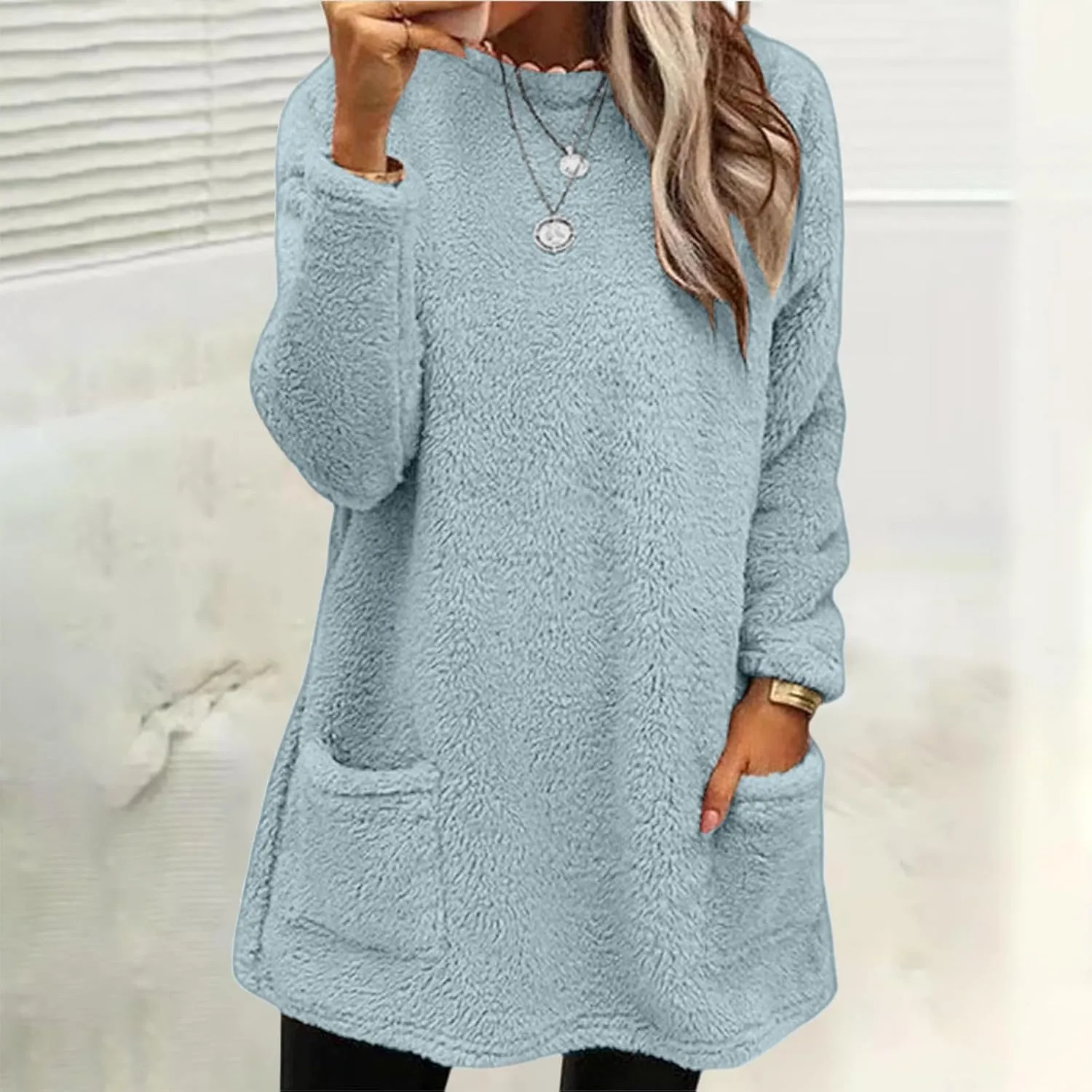 Womens Sherpa Pullover Sweaters Casual Loose Fit Fuzzy Fleece Sweatshirts Long Sleeve Soft Tunics Tops Loungewear