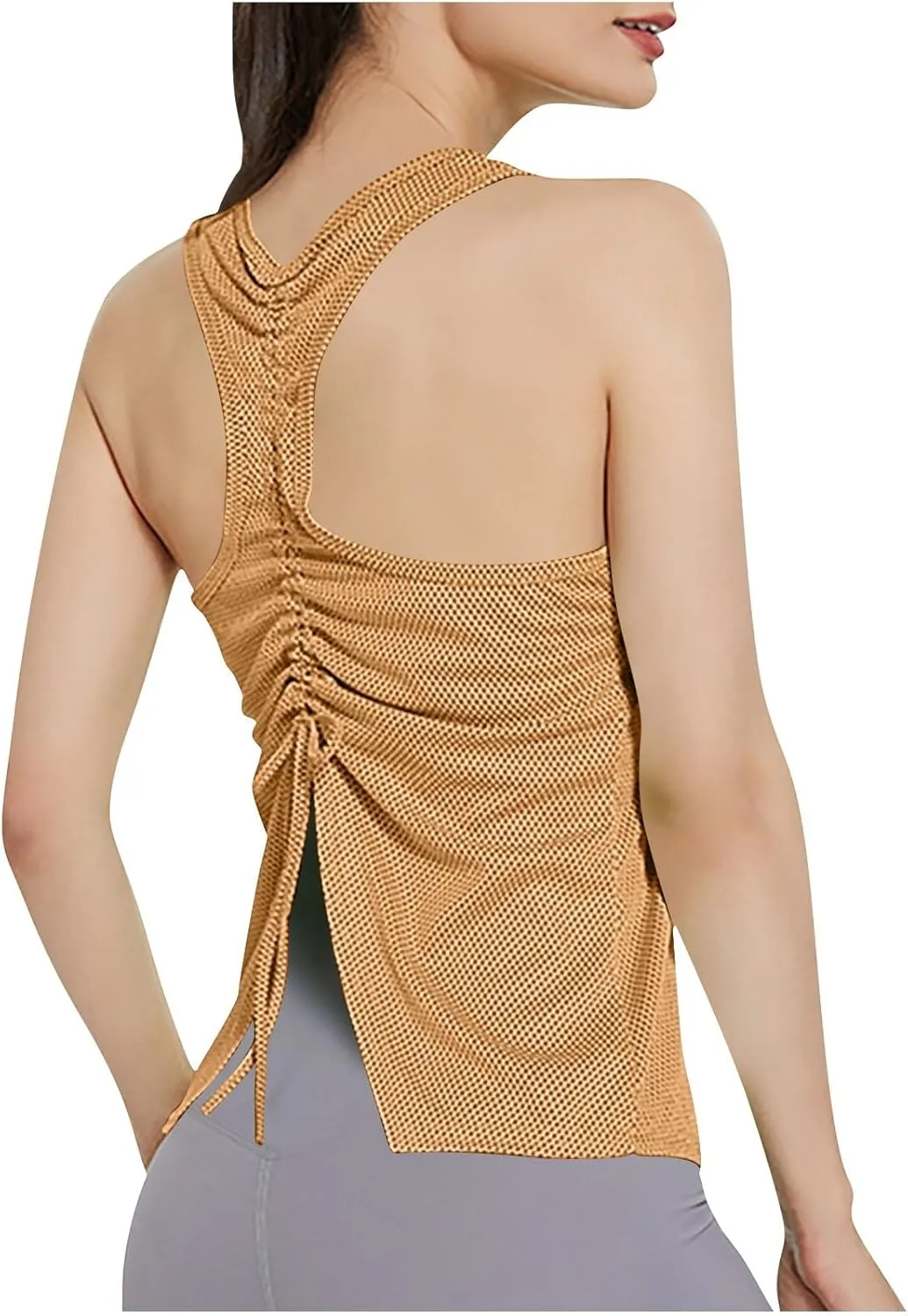 Women's Sleeveless Workout Shirts, Backless Drawstring Athletic Racerback Tank Loose Quick Dry Yoga Tops