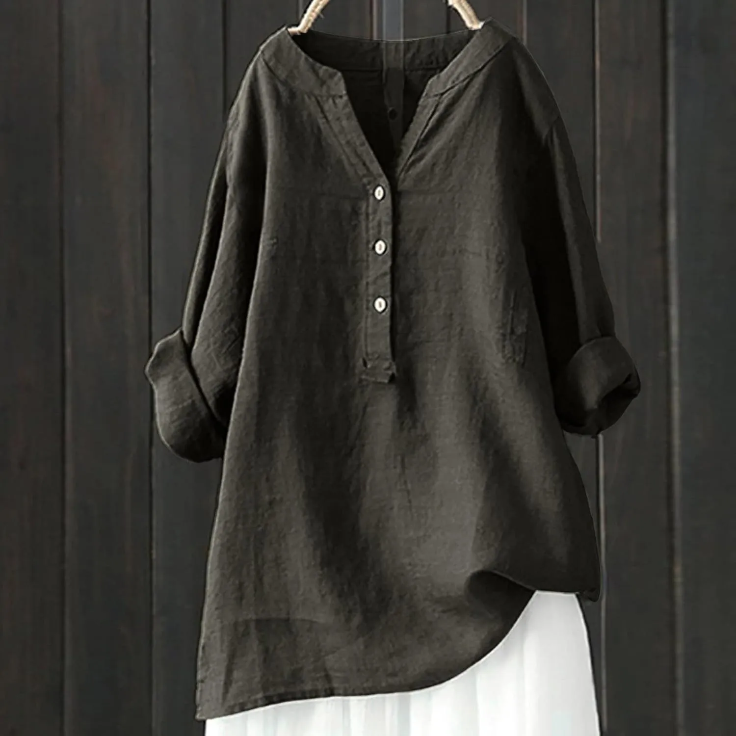 Women's Striped Button Down Shirts Trendy Work Bell Sleeve Crew Neck Smocked Cuffed Blouses Tops