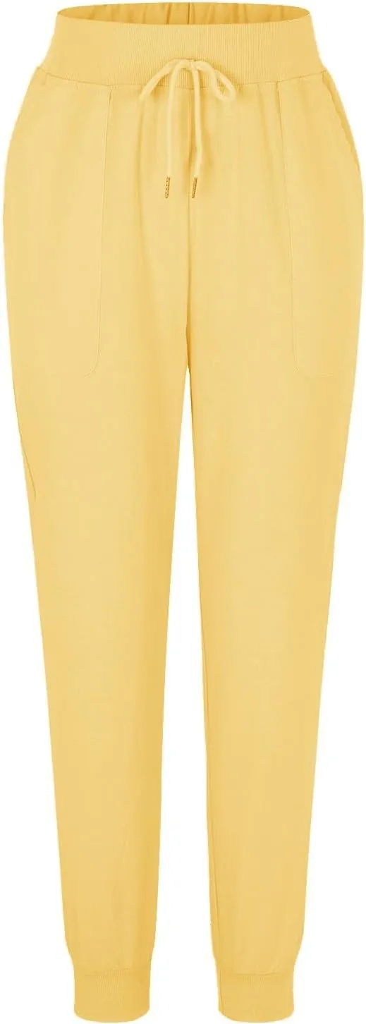 Womens Summer Linen Pants Casual Long Trousers Drawstring Elastic Waist Lounge Pants Comfy Sweatpants Joggers Pockets