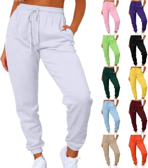 Womens Sweatpants Cinch Bottom Fleece Elastic High Waisted Joggers with Pockets Drawstring Workout Lounge Trousers