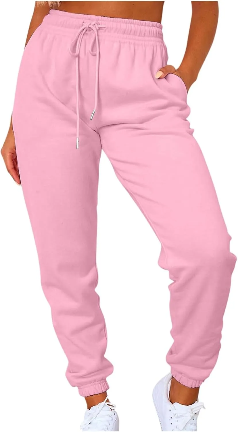 Womens Sweatpants Cinch Bottom Fleece Elastic High Waisted Joggers with Pockets Drawstring Workout Lounge Trousers