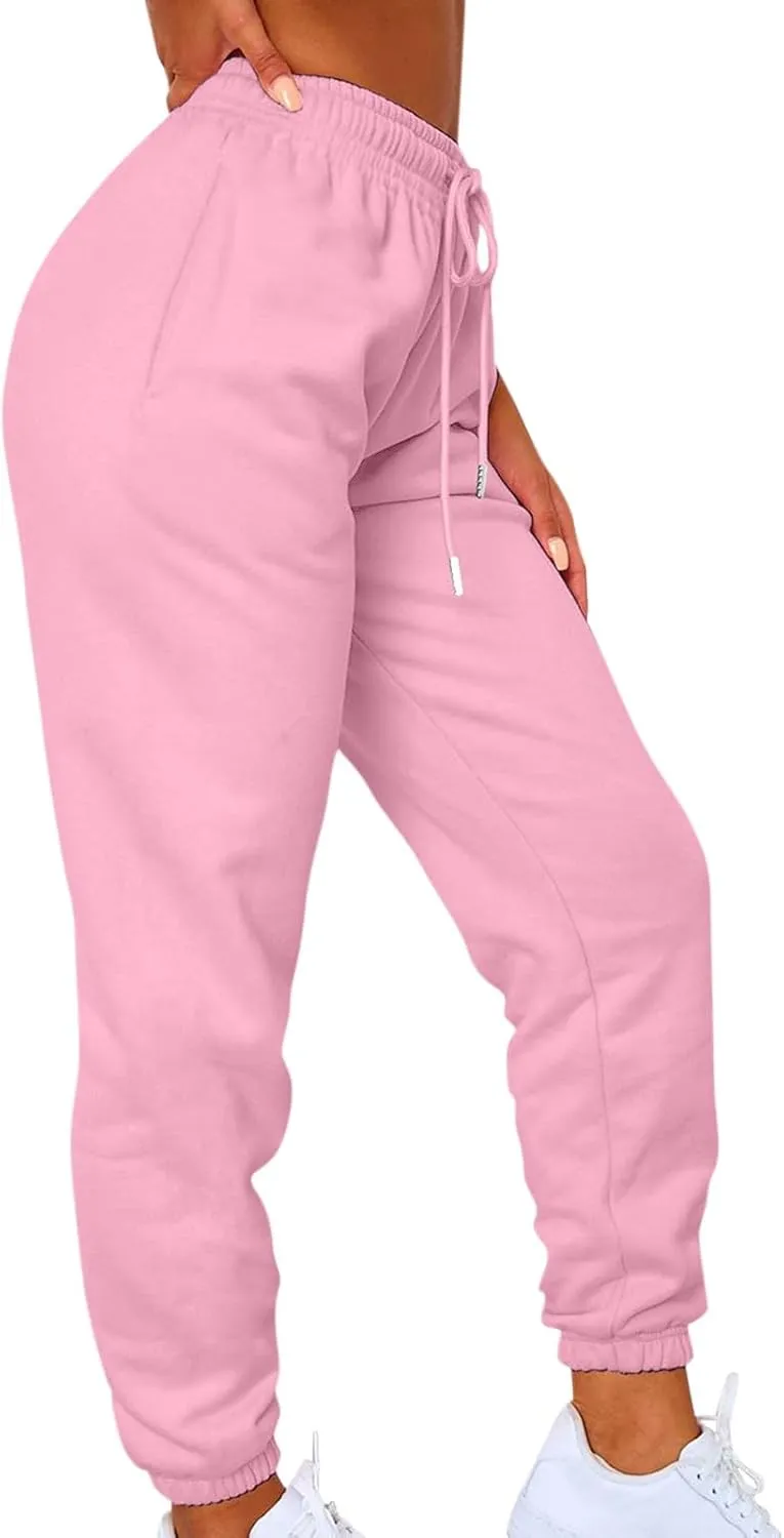Womens Sweatpants Cinch Bottom Fleece Elastic High Waisted Joggers with Pockets Drawstring Workout Lounge Trousers