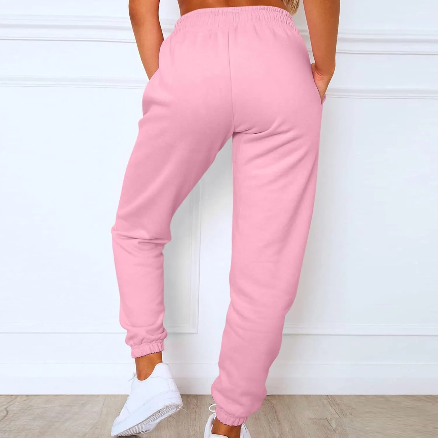Womens Sweatpants Cinch Bottom Fleece Elastic High Waisted Joggers with Pockets Drawstring Workout Lounge Trousers