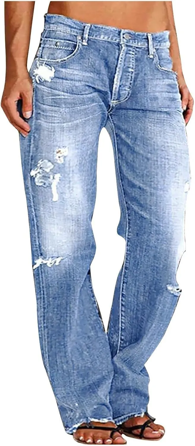 Womens Sweatpants Jeans Boyfriend High Waited Baggy Wide Leg Denim Jeans Y2K Streetwear Loose Fit Pants with Pocket