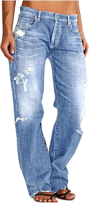Womens Sweatpants Jeans Boyfriend High Waited Baggy Wide Leg Denim Jeans Y2K Streetwear Loose Fit Pants with Pocket