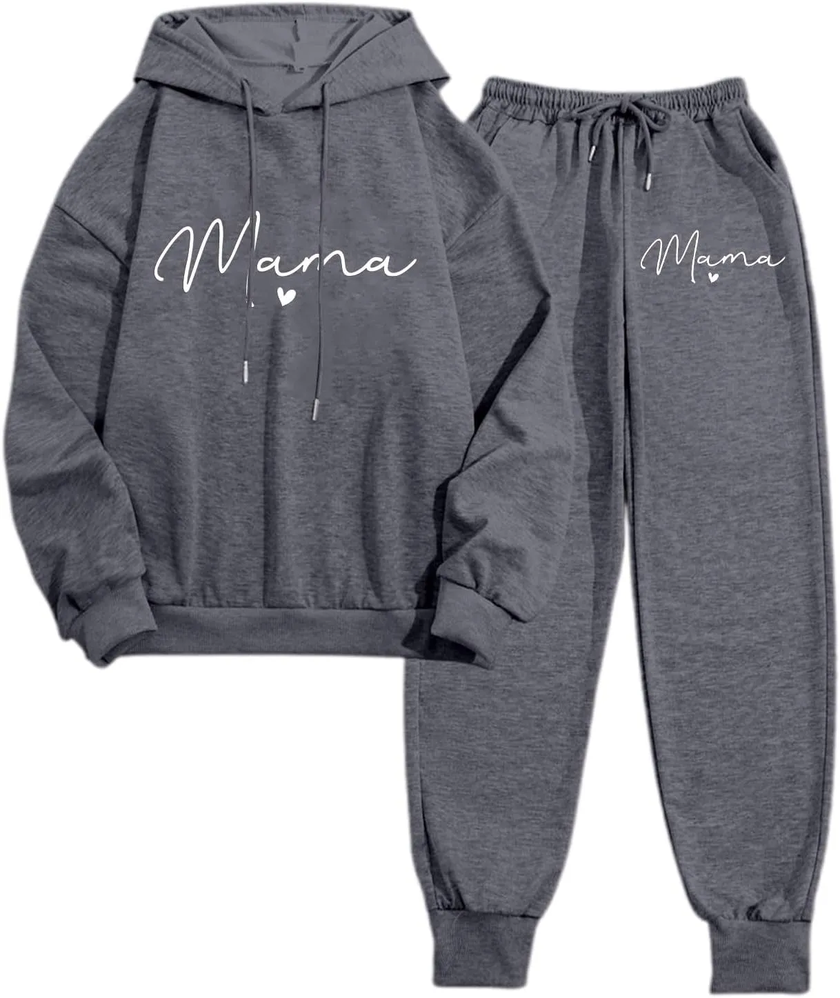 Womens Sweatsuits 2 Piece Lounge Set Mama Heart Print Hooded Sweatshirt Jogger Sweatpants Tracksuit with Pockets