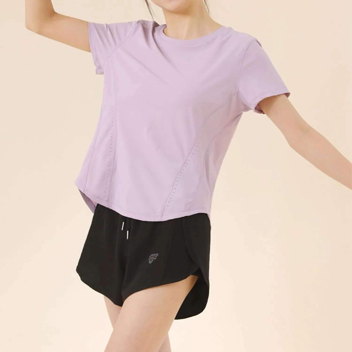 Women's T Shirts Round Neck Short Sleeve Breathable Tee Sun Protection Quick Dry Yoga Gym Workout Athletic Tops