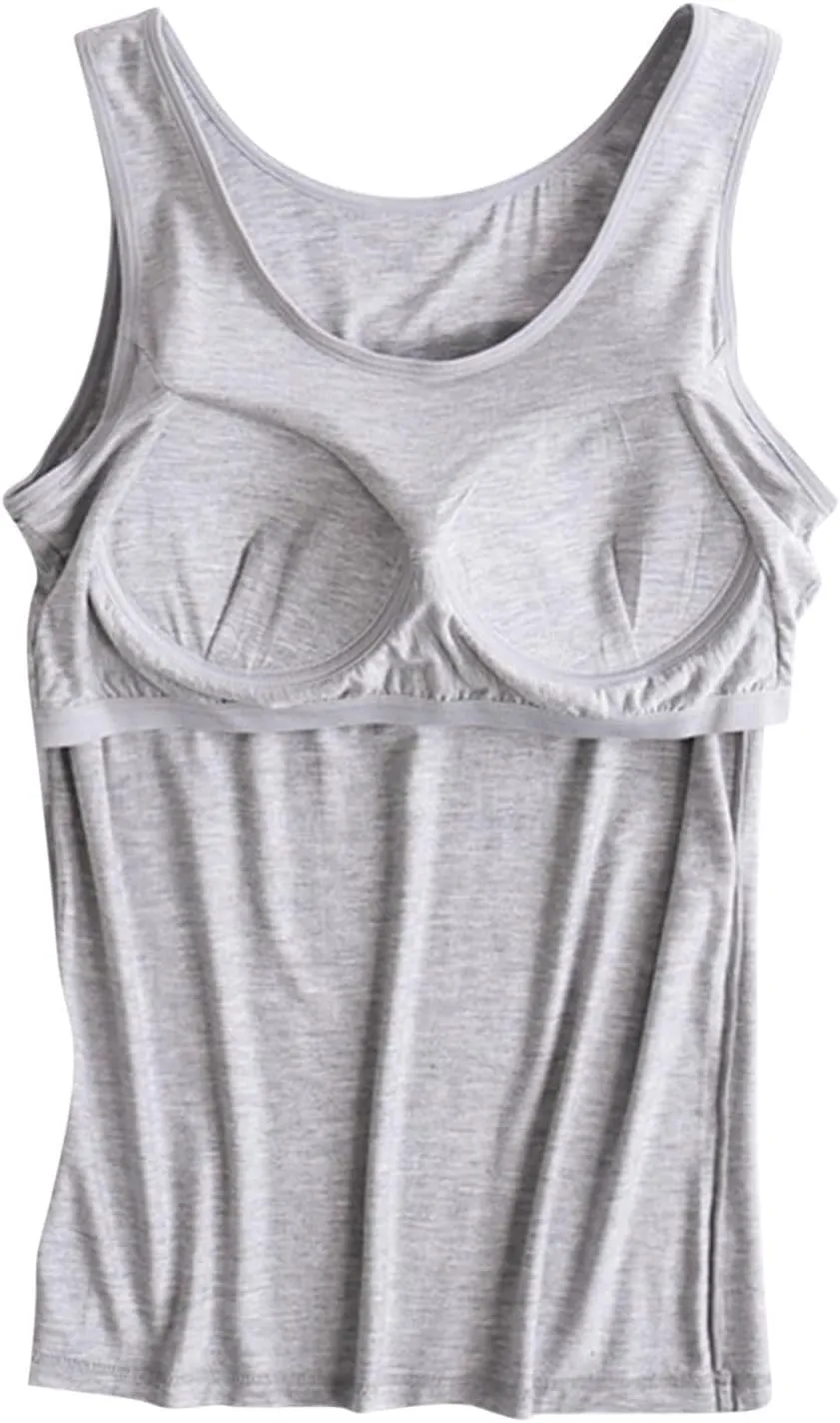Womens Tank Tops with Built in Bras Padded Basic Solid Summer Casual Tops Yoga Athletic Stretch Comfort Camisole