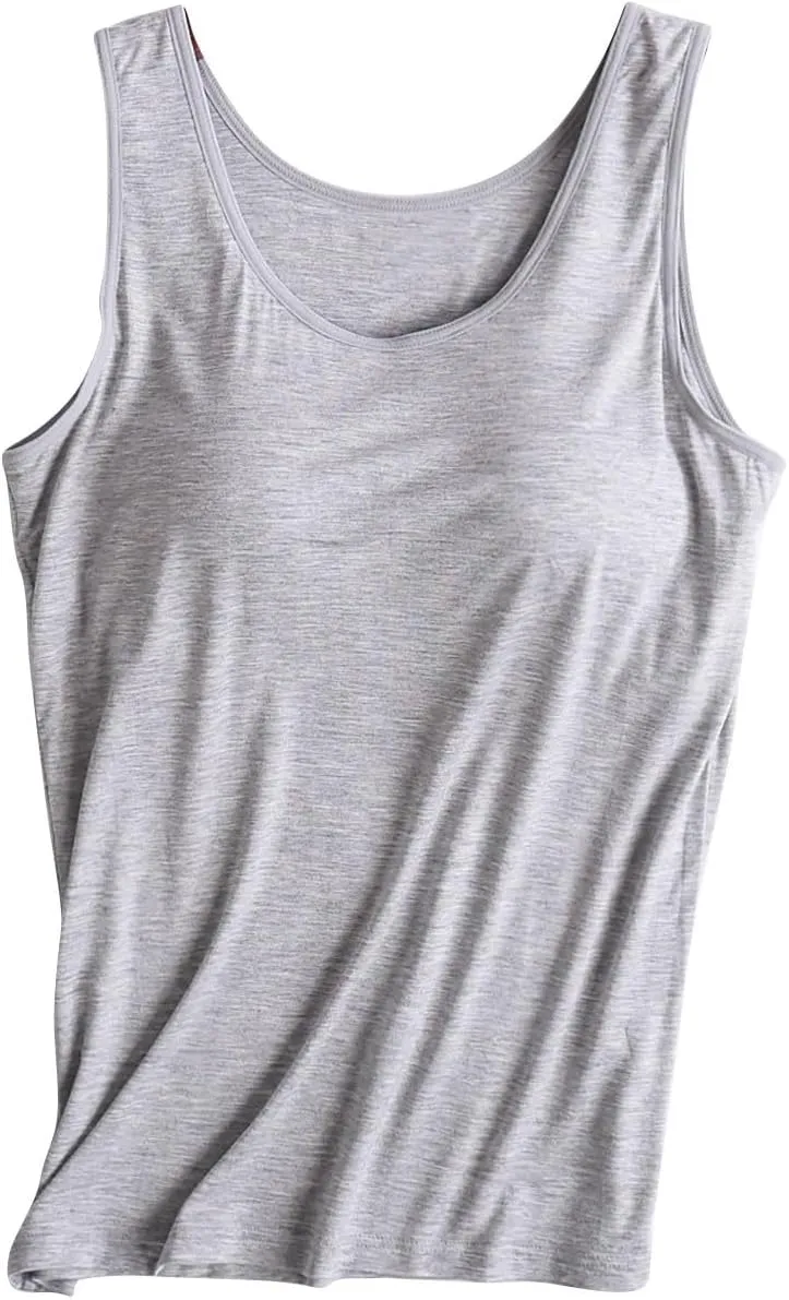 Womens Tank Tops with Built in Bras Padded Basic Solid Summer Casual Tops Yoga Athletic Stretch Comfort Camisole