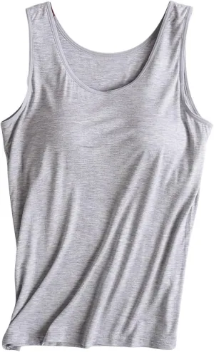 Womens Tank Tops with Built in Bras Padded Basic Solid Summer Casual Tops Yoga Athletic Stretch Comfort Camisole